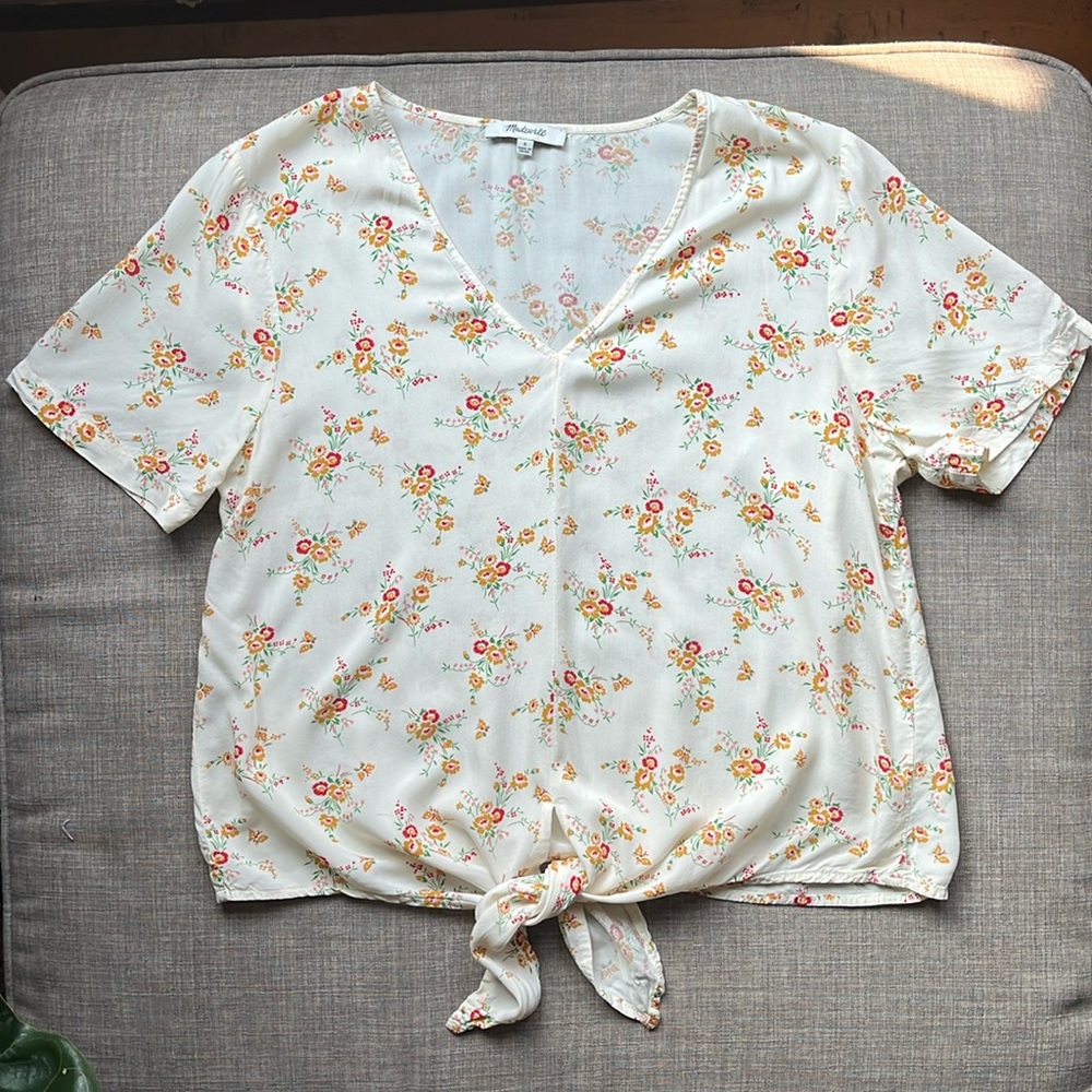 Madewell Floral Tie-Front T-Shirt Light Flowy Feminine Small
